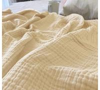 KyraHome Couverture 100% Coton Bio pour canapé, Adulte, Teinture végétale, en Gaze, légère, Douce pour Femmes Toutes Saisons, 140 x 125,4 cm, sablé/crème