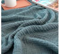 KyraHome Couverture en Mousseline 100% Coton Bio pour canapé, Adulte, prélavée, Teinture végétale, Respirante, légère, en Gaze Douce pour Femme, Toutes Saisons, 140 x 152 cm, Bleu Ardoise