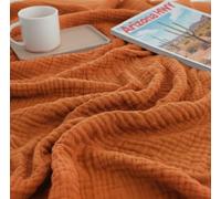 KyraHome Couverture en Mousseline 100% Coton Bio pour canapé, Adulte, prélavée, Teinture végétale, Respirante, légère, en Gaze Douces, Toutes Saisons, 152,4 x203,2 cm, Terre Cuite/Orange