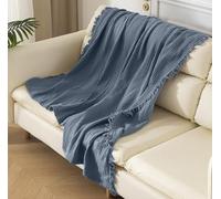 KyraHome Grande Couverture en Mousseline 100% Coton Bio pour canapé, Teinture végétale, prélavée, Respirante, légère, Douce, pour Femme, Toutes Saison, 152,4 x 203,2 cm, Turquoise/Bleu Ardoise
