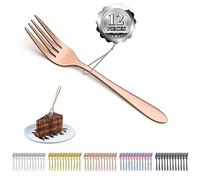 Kyraton Fourchettes à Dessert 12 pièces, 14cm Acier Inoxydable Titane plaqué Plating Or rose Shiny Polished Fourchettes à gâteau, Petites Mini à Fruit, Fourche Argenterie