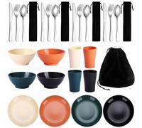 Kyraton Ustensiles de Camping pour 1, kit de Mess de Camping, Le matériel de Camping Comprend Un Couteau, cuillère, Fourchette, Ensemble de Couverts, Tasse, Bol, Assiette.
