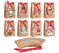 Kyrio 24 boîtes cadeaux pour fêtes de Noël, sacs cadeaux en papier kraft pour cadeaux de sacs, avec ruban Boîtes cadeaux de Noël pour fêtes de fin d'année, biscuits, friandises et snacks