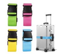 Kyrio Lot de 4 sangles de bagage robustes et réglables pour valise, sacs de voyage (bleu clair, vert fluo, jaune, rouge émaillé)