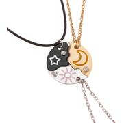 Kysin Chiys Lot de 3 colliers pour meilleure amie avec 3 cœurs fendus gravés Weirdo 1/2/3 collier avec pendentif soleil, étoile, lune, amitié, cadeau de Thanksgiving, Zinc, Pas de gemme
