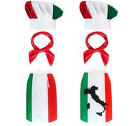 Kyson Costume de chef italien - 6 pièces - Tablier de chef italien et chapeau bandana pour homme et femme - Décoration de fête sur le thème de la pizza