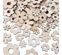 KYSUN 100 Pièces Disques en Bois avec Motifs Fleurs, Rondelles et Embellissements pour Travaux Manuels, Décoration, Bricolage, Artisanat, Scrapbooking
