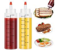 KYSUN 2 Pièces 250ml Sauce à Condiments Distributeur, Bouteilles en Ketchup, Bouteilles en Plastique Réutilisables pour Condiments à Presser avec Échelle Et Couvercles à Visser pour Condiments