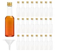 KYSUN 24 PCS Mini Bouteille Vide 100ml Bouteille Miniature Plastique avec Bouchons, Mignonette avec 1 Entonnoir Bouteilles d'Alcool Bouteilles de Sauce pour Fêtes Mariages (Or Bouchons)