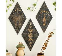 KYSUN 3 Pcs Phases de lune - Décoration murale - Mandala - En bois - Style bohème - Pour chambre à coucher, salle à manger, salon, bureau, cuisine, couloir