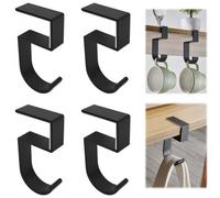 KYSUN 4PCS Crochet de Bureau en Aluminium pour Casque de Bureau/Sac à Dos/Fournit un Endroit Pratique pour Accrocher un Casque ou un Sac (pour 2 cm d'épaisseur) (Noir)