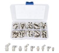 KYSUN 60 Pièces Graisseur M6 M8 M10 Pistolets Graisseurs Accessoires, 45° 90° et Droit Graisseur, Assortiment Graisseur en Fer Nickelé pour Voitures Bateaux Tracteurs Équipement Mécanique