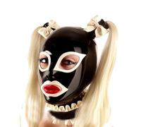 KYTFLCG Cagoule en Latex avec Deux Queues de Cheval FéTiche en Latex Yeux ExposéS Bouche ExposéE avec Masque à Fermeture éClair(Size:M)