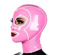 KYTFLCG Cagoule en Latex FéTiche en Latex Yeux ExposéS Bouche Exposé avec Masque à Fermeture éClair Faite Main Accessoires Club(Size:M)