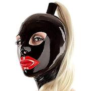 KYTFLCG Cagoule en Latex Masque Caoutchouc Intégral Unisexe avec Perruque Queue de Cheval pour Tête Décoration Déguisements(Size:M)
