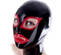 KYTFLCG Masque en Latex Noir Yeux Exposés Bouche Exposée pour Jeu de Rôle Party Halloween Boîte de Nuit Clubwear(Size:XS)