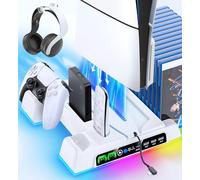 Kytok Support PS5/Slim/Pro avec Refroidissement PS5, Ventilateur PS 5 avec Indicateur LED et Chargeur PS 5, Accessoires PlayStation 5 avec Ventilateur de Refroidissement à 3 Niveaux