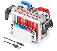 Kytok Tour Stockage, Rangement pour Nintendo Switch/OLED, Chargeur Manette Joycon Switch & Support Manette, Multifonctionnelle, Accessoires Jeux, USB