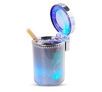 Kytpyi Cendrier avec couvercle anti-odeurs, éclairage coloré, lumière LED créative et support amovible, auto-extinguible, 2 trous pour cigarettes, voyage blanc argenté, 8,2 x 7,2 x 10,6 cm