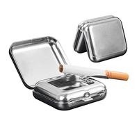 Kytpyi Cendrier de Poche et Voiture - 2 PCS Mini Cendrier Mobile Carré en Métal pour Camping, Intérieur, Extérieur, Voyage (Argent)