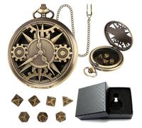 Kytpyi Dés Jdr, Dés Jeu de Role, Set des Jdr Rétro avec 7 Dés Polyédriques 1 Coffret Cadeau, Mini Dés de Jeux Métal Résistant Compact Portable pour Voyage Faire la Fête Camping(Engrenages)