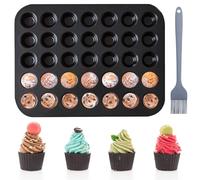 Kytpyi Moule Muffin, Moule Mini Muffin, 35 * 26,5 * 2cm Moule Cupcake Antiadhésif avec 1 Pinceau Patisserie, Moule Mini Cake Acier Carbone Antirouille pour Muffin Petit Gâteau Pudding(Noir)