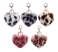 Kytpyi pompom porte cle, porte clef pompon, 5 Pièces Porte clés Moelleux en Fausse Fourrure de Lapin, Porte clef Voiture, Porte clés en Peluche Léopard pour Femmes Filles Accessoires de Sac