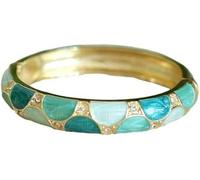 KYUEPONG Bracelet cloisonné, bracelet en émail, Bracelet manchette à charnière à ressort en émail cloisonné et strass for femme(Lake blue)