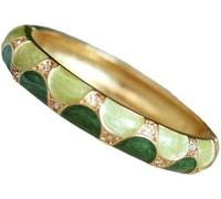 KYUEPONG Bracelet cloisonné, bracelet en émail, Bracelet manchette à charnière à ressort en émail cloisonné et strass for femme(Green)