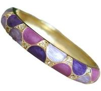 KYUEPONG Bracelet cloisonné, bracelet en émail, Bracelet manchette à charnière à ressort en émail cloisonné et strass for femme(Purple)