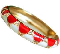 KYUEPONG Bracelet cloisonné, bracelet en émail, Bracelet manchette à charnière à ressort en émail cloisonné et strass for femme(Red)