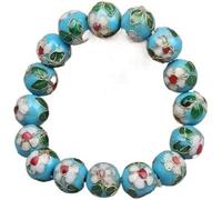 KYUEPONG Bracelet cloisonné, bracelet en émail, Bracelets élastiques colorés en perles rondes cloisonnées de 12 mm for femmes, bracelet en perles émaillées(Sky blue)