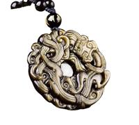 KYUEPONG Collier Feng Shui, Collier de richesse Feng Shui Obsidienne dorée Pixiu(With Simple Cord)