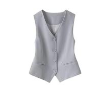 KYUERWK Gilet Costume Femme,Gilet Entièrement Doublé pour Costumes De Fête pour Femmes, Haut Court Sans Manches À Col En V et Boutons, Élégant, Slim, Style Rétro, Gris Clair, Taille M