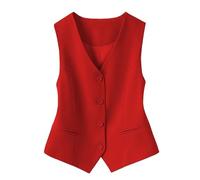 KYUERWK Gilet Costume Femme,Gilet Entièrement Doublé pour Costumes De Fête pour Femmes, Mode Sans Manches, Col En V, Haut Court, Costume D'Été, Élégant, Slim, Rétro, Veste De Fête, Rouge, S
