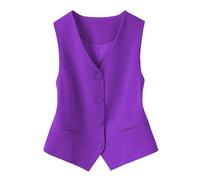 KYUERWK Gilet Sans Manche Femme,Gilet Entièrement Doublé pour Costumes De Fête pour Femmes, Haut Court Sans Manches À Col En V et Boutons, Élégant, Slim, Style Rétro, Violet, Taille L