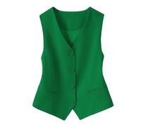 KYUERWK Gilet Sans Manche Femme,Gilet Entièrement Doublé pour Costumes De Fête pour Femmes, Mode Sans Manches, Col En V, Haut Court, Costume D'Été, Élégant, Slim, Rétro, Veste De Fête, Vert S