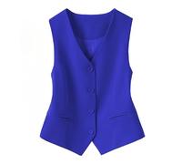 KYUERWK Gilet Sans Manche Femme,Gilet Entièrement Doublé pour Costumes De Fête pour Femmes, Mode Sans Manches, Col En V, Haut Court, Costume D'Été, Élégant, Slim, Rétro, Veste De Fête, Bleu Roi, Xl