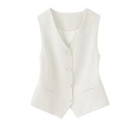 KYUERWK Gilet Sans Manches Femme,Gilet Entièrement Doublé pour Costumes De Fête pour Femmes, Mode Sans Manches, Col En V, Haut Court, Costume D'Été, Élégant, Slim, Rétro, Veste De Fête, Blanc Crèm