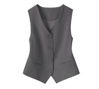 KYUERWK Veste Sans Manche Femme,Gilet Entièrement Doublé pour Costumes De Fête pour Femmes, Haut Court Sans Manches À Col En V et Boutons, Élégant, Slim, Style Rétro, Gris, Taille L