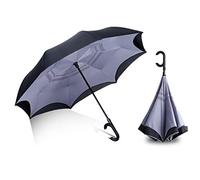 KYUSAR Parapluie De Voyage Parapluie inversé Coupe-Vent Parapluie à l'envers avec poignée en Forme de C for Hommes et Femmes Double pli Parapluie Compact (Blue : D, Size : 110cm)