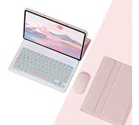 KYVELO Étui Clavier pour Lenovo Idea Tab Pro 12,7" 2025 (TB373FU/TB375FC/ZAE40175US), Clavier Rétroéclairé 7 Couleurs Amovible avec Souris, Coque TPU,Rose