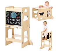 KYWAI® Tour d observation enfant - Tour d'observation montessori pliable 3 en 1 Premium: convertible en bureau avec ardoise, bois FSC, entreprise durable engagée dans la reforestation, pour enfants 1-