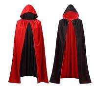 KYWLCO Cape à Capuche de Vampire d'halloween, Unisexe, réversible, Noire et Rouge, pour Halloween, Bal masqué, Cosplay, Carnaval (140cm)
