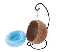KYXKHSAA Hamac suspendu en noix de coco naturelle pour lit de coquillage pour hamster d'aube, cage d'ours dorée, balançoire, jouet pour petits animaux, hamacs et lits avec support