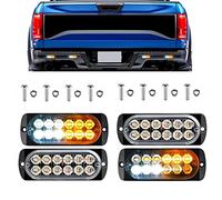 KYYET 4pcs 12-24v 12 LED Montage en surface Avertissement de danger d'urgence Clignotant Barre lumineuse stroboscopique pour véhicules tout-terrain ATV Camions Remorque Camion Van (Ambre et Blanc)