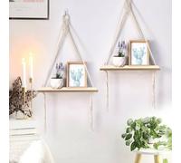 KYYGKY 2 PCS Étagère Suspendue Bois, Étagères Murales en Bois, Étagère Murale en Macramé, Étagère à Cordes, Étagère Murale avec Corde, Étagère Suspendue Corde avec 2 Clous pour Salon, Chambre