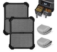 KYYGKY 2 PCS Protection Anti-Éclaboussures Air Fryer avec 2 Pcs Gants de Four, Silicone Air Fryer Filet Anti-Éclaboussures, Grille Anti Projection pour Air Fryer, Accessoires de Friteuse à Air Chaud