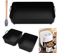 KYYGKY 3 PCS Moule Silicone Air Fryer, 10,4 L/5,2 L Panier en Silicone pour Air Fryer, Plat Air Fryer, Panier de Cuisson en Silicone pour Air Fryer, Air Fryer Silicone Baking avec 1 Pinceau Silicone