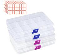 KYYGKY 4 PCS Boîte de Rangement à Compartiments, Boite Rangement Perles avec 15 Compartiments Boîte à Bijoux en Plastique Transparent Boîtes de Tri avec 24 Étiquettes pour Vis, Boucles, Petites Pièces